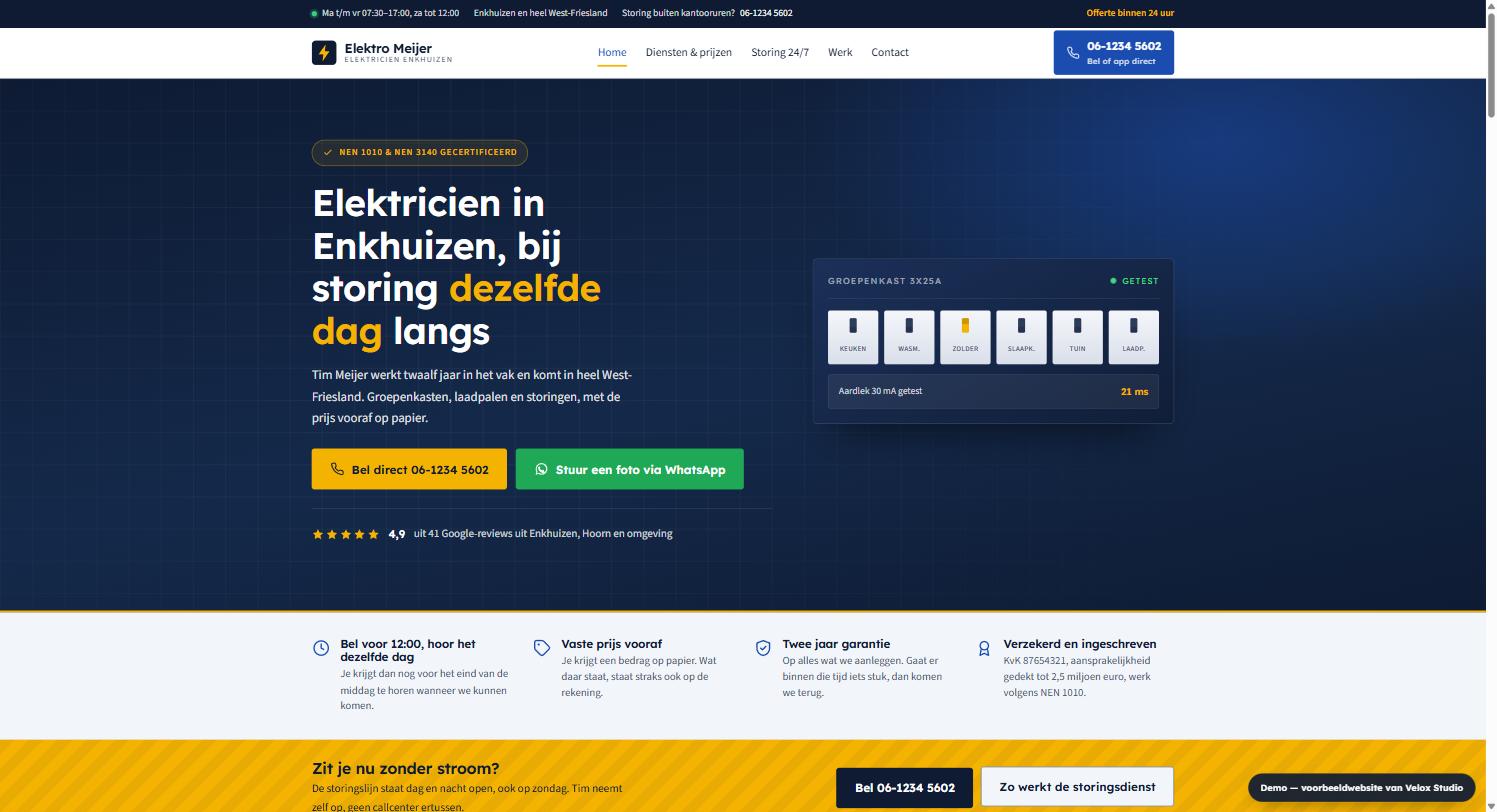 Voorbeeldwebsite voor een elektricien