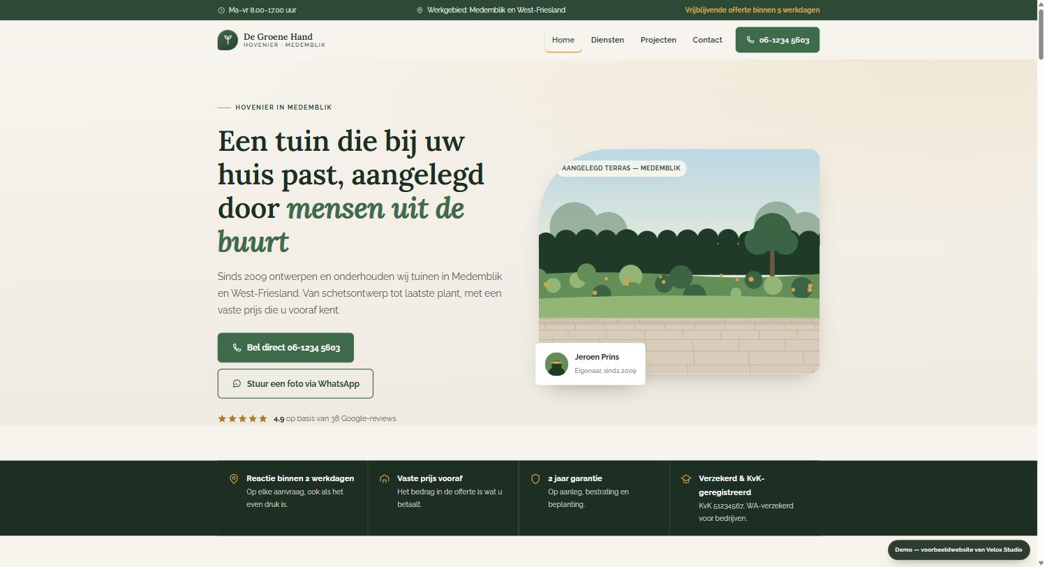 Voorbeeldwebsite voor een hoveniersbedrijf