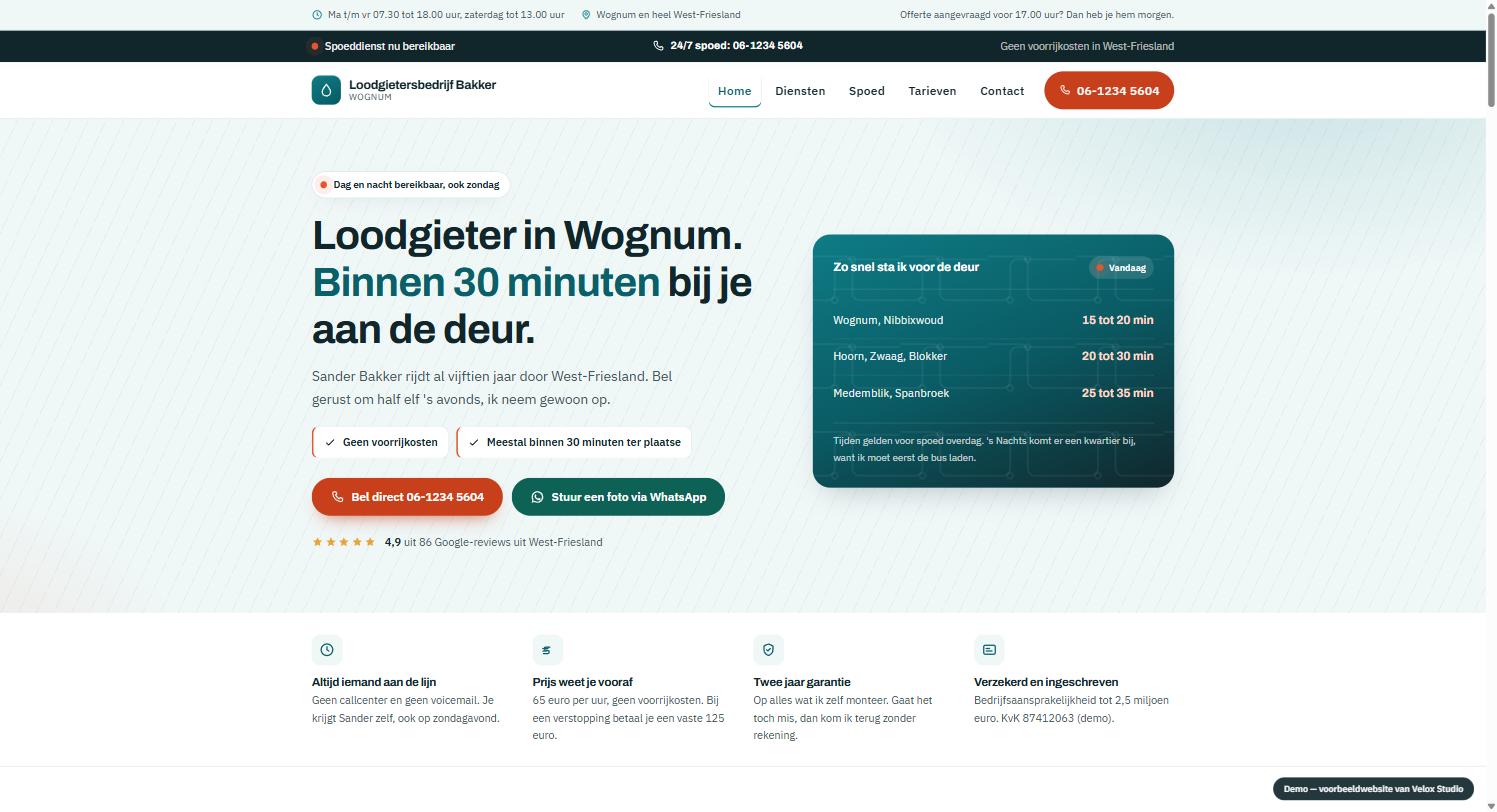 Voorbeeldwebsite voor een loodgietersbedrijf